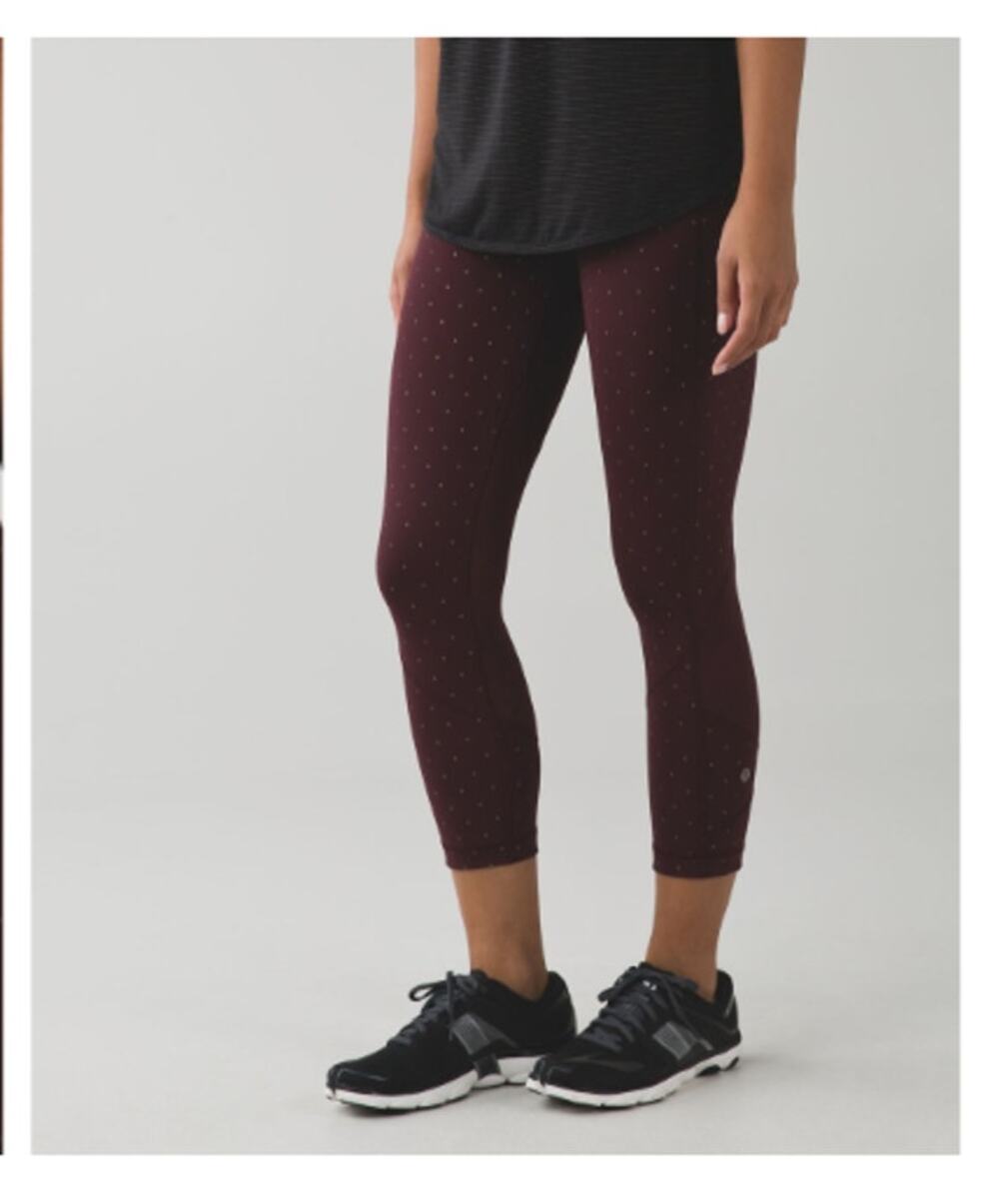 Lululemon 6 Pace Rival Crop Night Fall Bordeaux Drama Gold Polka Dot Reflective